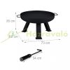 Mobile Fire Pit 60cm Diameter Black Round Steel Garden Fire Pit 3 Legs Outdoor Fire Pit For Patio Porch