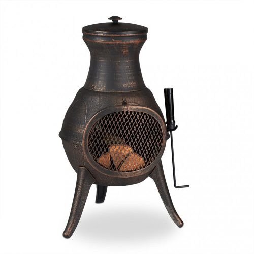 Garden fire pit 71x39x35 cm bronze-black cast iron fireplace outdoor stove burning for terrace for veranda