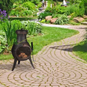   Kerti tűzrakó 71x39x35 cm bronz-fekete öntöttvas kandalló kültéri kályha tüzelő teraszra verandára