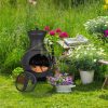 Garden fire pit 71x39x35 cm black cast iron fireplace outdoor stove burning for terrace for veranda