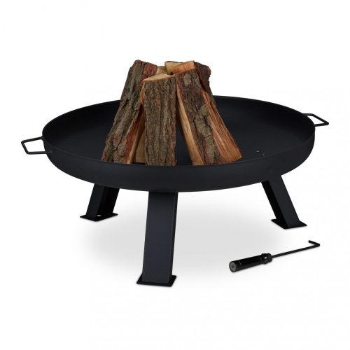 Mobile fire pit 80 cm diameter black round steel garden fire pit 3 legs outdoor fire pit for patio porch