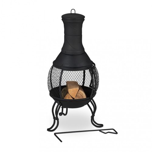 Garden fire pit 88x36 cm black cast iron fireplace outdoor stove burning for terrace for veranda