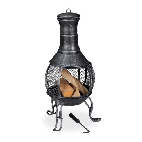 Kerti tűzrakó 89x45x45 cm antracit öntöttvas kandalló kültéri kályha tüzelő teraszra verandára