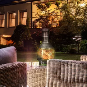   Kerti tűzrakó 89x45x45 cm antracit öntöttvas kandalló kültéri kályha tüzelő teraszra verandára