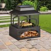 Garden fire pit 98x82x45 cm steel fireplace with firewood storage outdoor stove for burning patio 