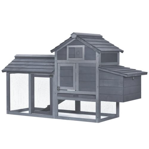 Hen house with run, nest and removable tray 150.5x54x87 cm, natural wood gray hen cage