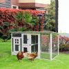 Hen house 160x75x80 cm poultry house with nesting box pine wood chicken house gray and white birdhouse, cage