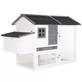   Tyúkól 168x80x111 cm fehér baromfiház fészekrakó láda tömör fa csirkeház időjárásálló madárház, ketrec