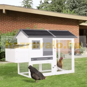   Tyúkól 168x80x111 cm fehér baromfiház fészekrakó láda tömör fa csirkeház időjárásálló madárház, ketrec