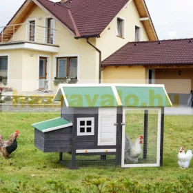   Tyúkól 170x81x110 cm baromfiház fészkelőládával fedett kifutóval csirkeház időjárásálló madárház, ketrec