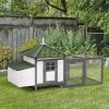 Chicken coop with run with perch and nest 196x76x97 cm outdoor poultry house pine wood gray-white