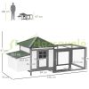 Chicken coop with run with perch and nest 196x76x97 cm outdoor poultry house pine wood gray-white