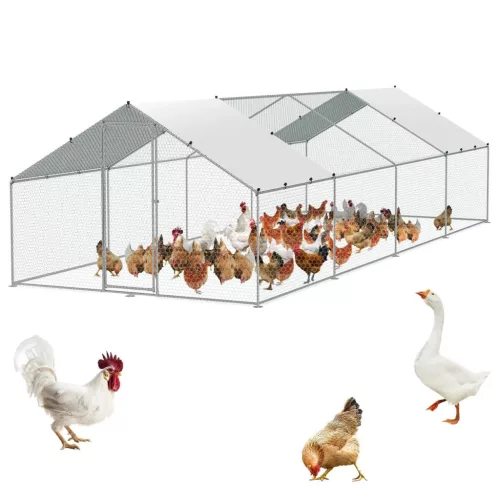 Kültéri tyúkól kifutóval 300x783x199 cm nagyméretű acél baromfi kifutó tetővel
