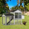 Chicken coop with nest, ramp 200x80x130 cm poultry cage with 2-level run pine wood poultry house