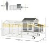 Hen house 247x90x114 cm poultry house with wheels and handle winter-proof pine wood PVC gray and white bird house, cage