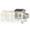 Hen house 247x90x114 cm poultry house with wheels and handle winter-proof pine wood PVC gray and white bird house, cage