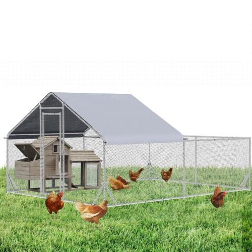 Chicken coop steel mesh free-range poultry house with shading roof 400x300x195 cm for 10-12 chickens and ducks