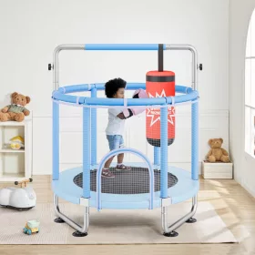   Gyerek trambulin biztonsági hálóval és kosárlabda palánkkal 147 cm mini kerti trambulin kék
