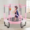 Gyerek trambulin biztonsági hálóval és kosárlabda palánkkal 155 cm mini kerti trambulin rózsaszín
