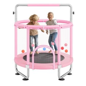   Gyerek trambulin 147 cm mini szabadidős trambulin állítható biztonsági hálóval és kosárpalánkkal rózsaszín