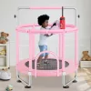 Gyerek trambulin 147 cm mini szabadidős trambulin állítható biztonsági hálóval és kosárpalánkkal rózsaszín