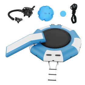   Felfújható vízi trambulin csúszdával és létrával 305 cm ugrófelület fehér-kék vízi ugrálóvár