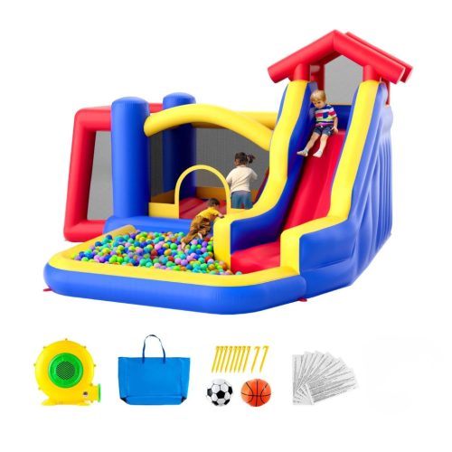 Felfújható ugrálóvár kültéri játszóház 333x338x230 cm légvár csúszdával, mászófallal és focikapuval