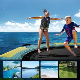   Felfújható vízi trambulin létrával 305 cm ugrófelület, vízálló és kopásálló kivitel, sárga–zöld színben, 185 kg teherbírással