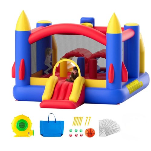 Felfújható ugrálóvár kültéri játszóház 408x240x245 cm légvár csúszdával és akadálypályával