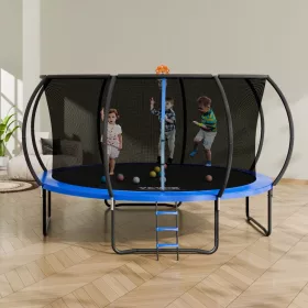   Kerti trambulin biztonsági hálóval családi trambulin 427 cm átmérővel 96 cm létramagasság, 200 kg teherbírással ütéscsillapítóval