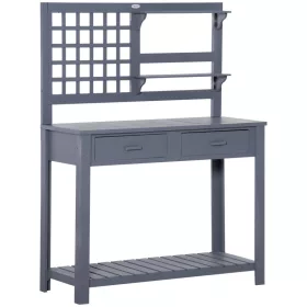   Ültetőasztal 105x42x141 cm kertészeti asztal tömör fa munkaasztal polcokkal és fiókokkal