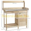 Planting table with galvanized worktop 112x45x125 cm gardening table with drawer cabinet, solid wood work table 