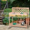 Planting table, garden table with drawer and shelf 112 x 51 x 114 cm