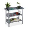 Plant planting table in gray color, metal worktop and 2 shelves