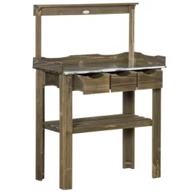   Ültetőasztal 78x38x112 cm kertészeti asztal tömör fa munkaasztal 3 fiókkal fém munkalappal