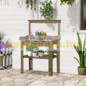   Ültetőasztal 78x38x112 cm kertészeti asztal tömör fa munkaasztal 3 fiókkal fém munkalappal