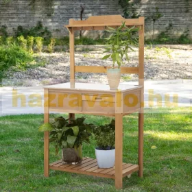Ültetőasztal 80x42x142 cm kertészeti asztal horganyzott tálcával tömör fa munkaasztal