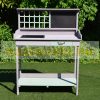 Planter table, garden table with drawer 92 x 42.5 x 119.5 cm in grey-mint green