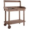 Planting table 92x45x119 cm rolling gardening table solid wood work table brown