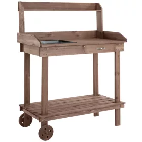   Ültetőasztal 92x45x119 cm gurulós kertészeti asztal tömör fa munkaasztal barna