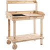 Planting table 92x45x119 cm rolling gardening table solid wood work table natural