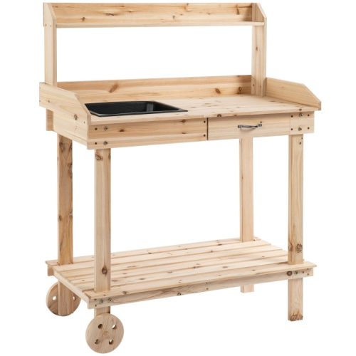 Planting table 92x45x119 cm rolling gardening table solid wood work table natural