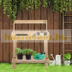   Ültetőasztal 92x45x119 cm gurulós kertészeti asztal tömör fa munkaasztal natúr