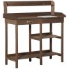 Planting table 117x45x121 cm brown gardening table with drawers and shelves solid wood work table 