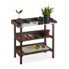 Plant planting table in gray color, metal worktop and 2 shelves