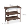 Plant planting table in gray color, metal worktop and 2 shelves