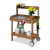 Plant planting table in gray color, metal worktop and 2 shelves