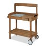 Plant planting table in gray color, metal worktop and 2 shelves