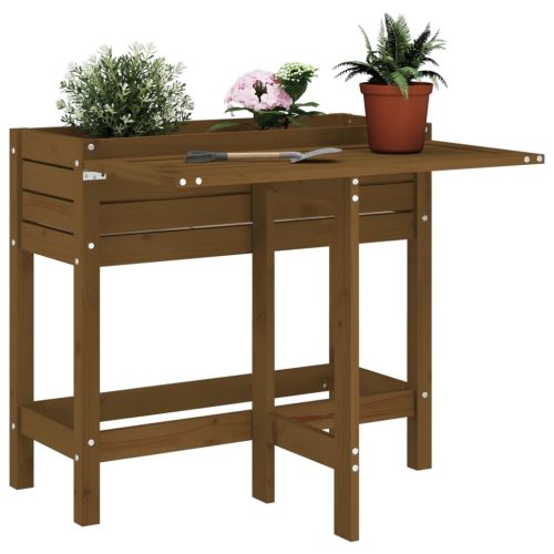 Plant planting table in gray color, metal worktop and 2 shelves