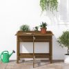 Plant planting table in gray color, metal worktop and 2 shelves